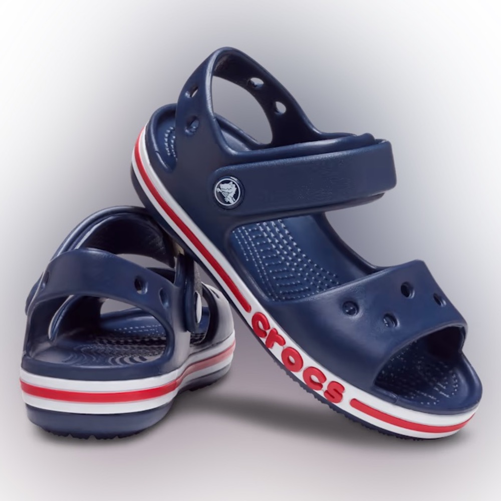 🆕🐊Crocs Kids Bayaband Sandal K,Navy Blue with Red & White, Size C 9 & 10